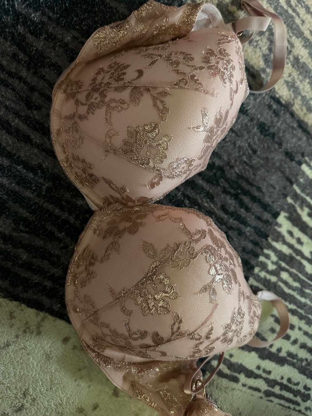 Victoria's Secret Pink and Gold Lace Push-Up Bra